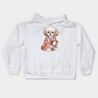 Watercolor Poodle Dog in Kimono Kids Hoodie